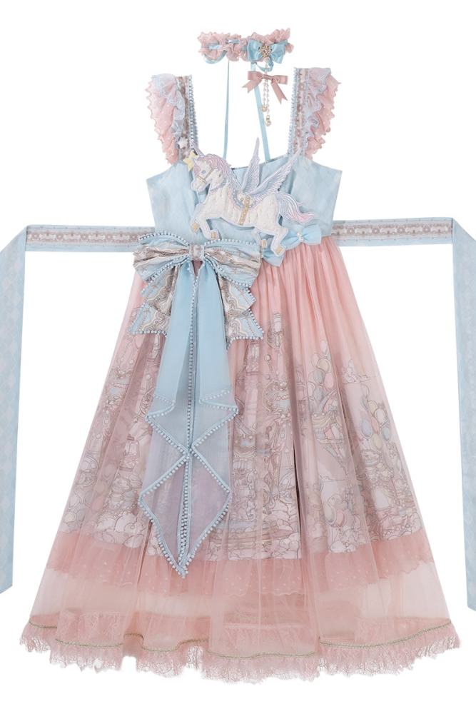 The Amusement Park in the Sky Pink Print Lolita Jumper