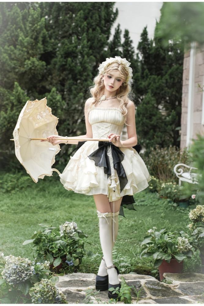 Withpuji Moonlight Lotus Leaf Layers Beige Lolita Clothing