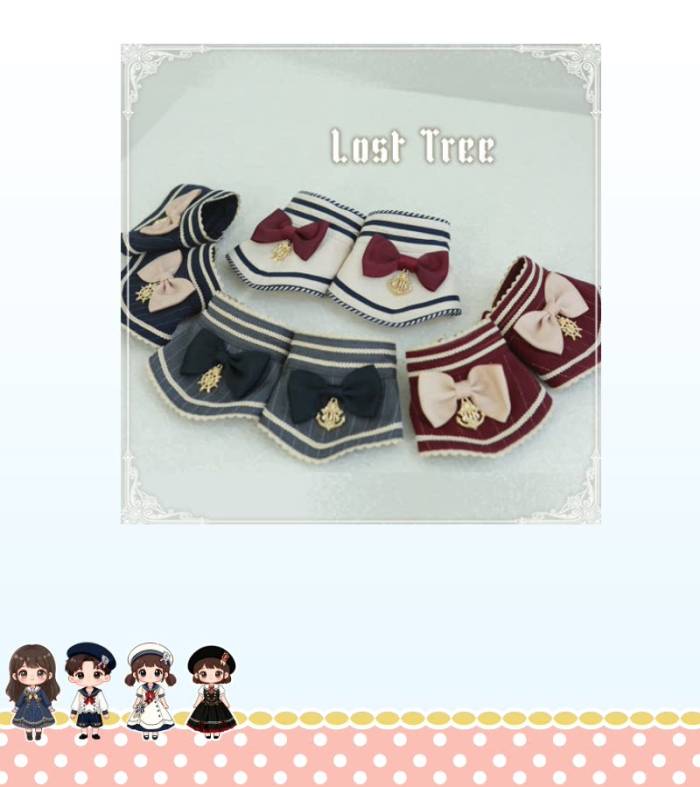 Lost Tree ~Akademie der Meeresbrise~ College Sailor Style Lolita Tie Beret and Wristcuffs