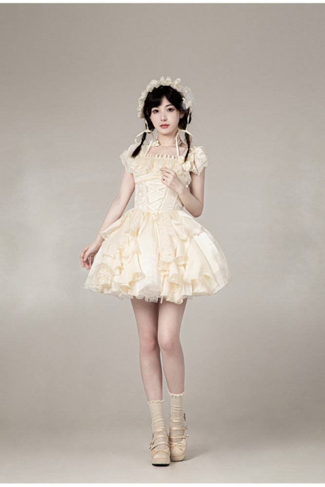 Withpuji Moonlight Lotus Leaf Layers Beige Lolita Clothing