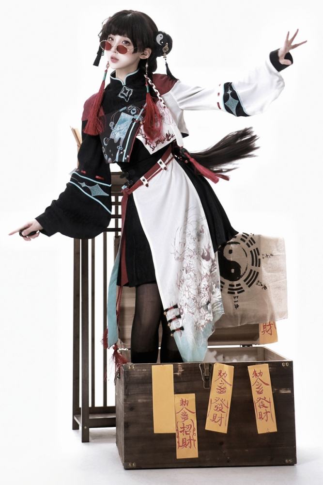 Walking with Demons Black Print Hanfu Style Lolita Skirt Set