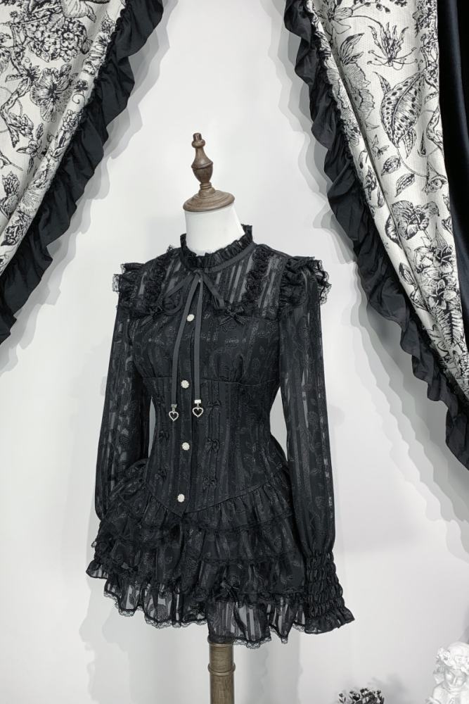 Virtual Paradise Lacework Ruffled Trims Jirai Kei Dress and Bloomer