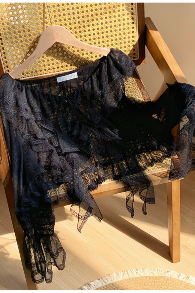 Withpuji Sunny Wind Summer Puff Sleeves Black Cardigan