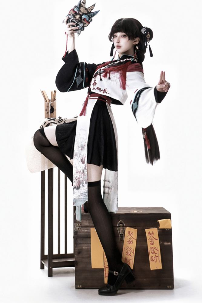 Walking with Demons Black Print Hanfu Style Lolita Skirt Set
