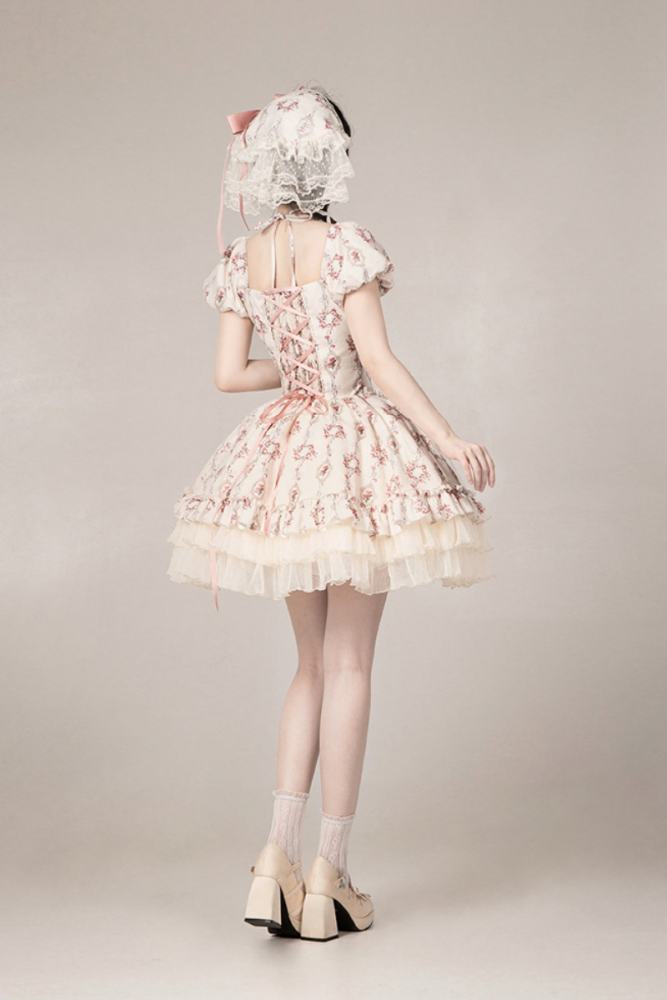 Withpuji Roses after Rain Apricot Printed Dress Lolita Clothes