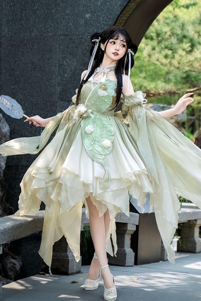 Butterfly Hanfu Style Green Jumper Lolita Set