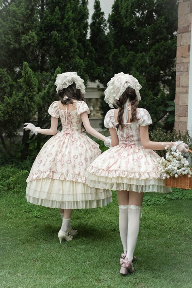 Withpuji Roses after Rain Apricot Printed Dress Lolita Clothes