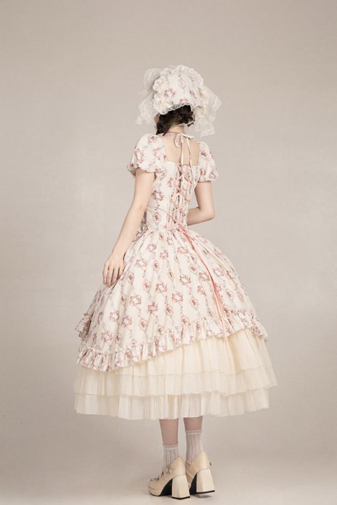 Withpuji Roses after Rain Apricot Printed Dress Lolita Clothes