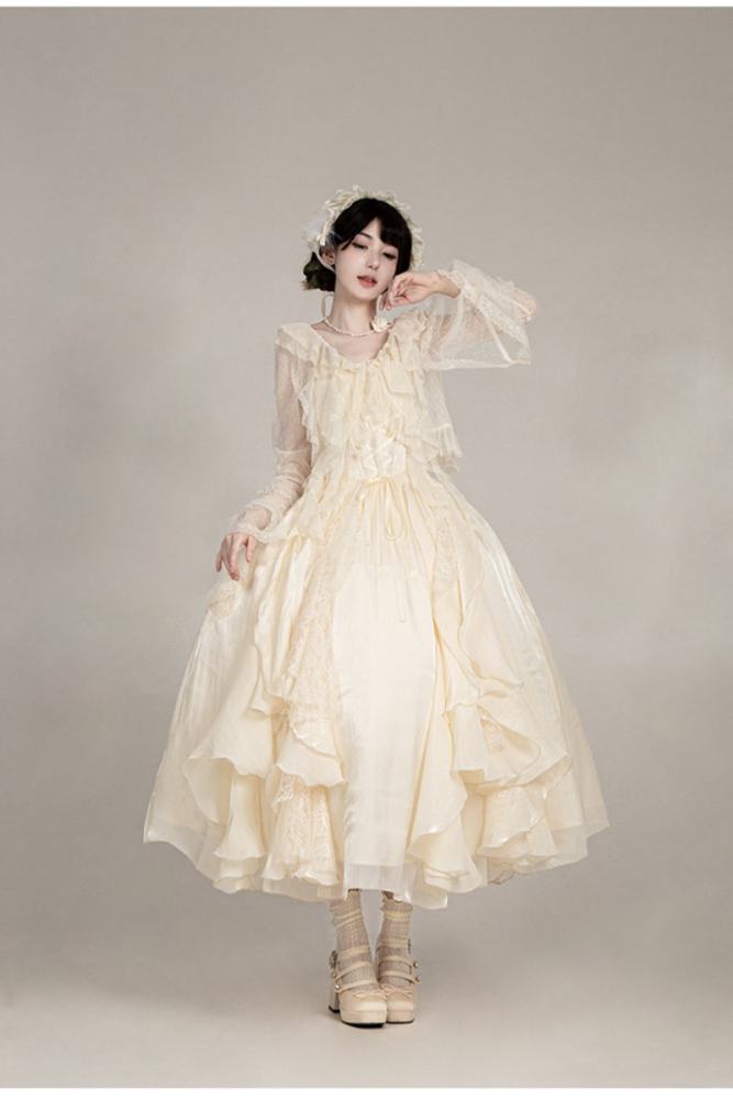 Withpuji Moonlight Lotus Leaf Layers Beige Lolita Clothing