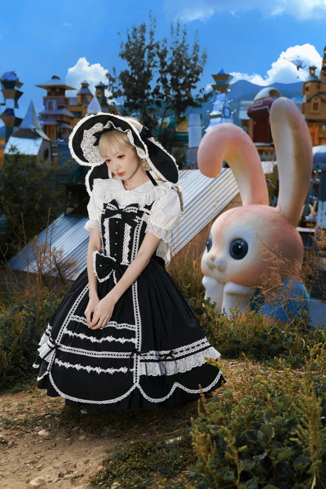Miss Point Ancient Petal Rabbit Black Cape Lolita Blouse Custom-Tailor