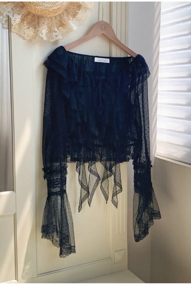 Withpuji Sunny Wind Summer Puff Sleeves Black Cardigan