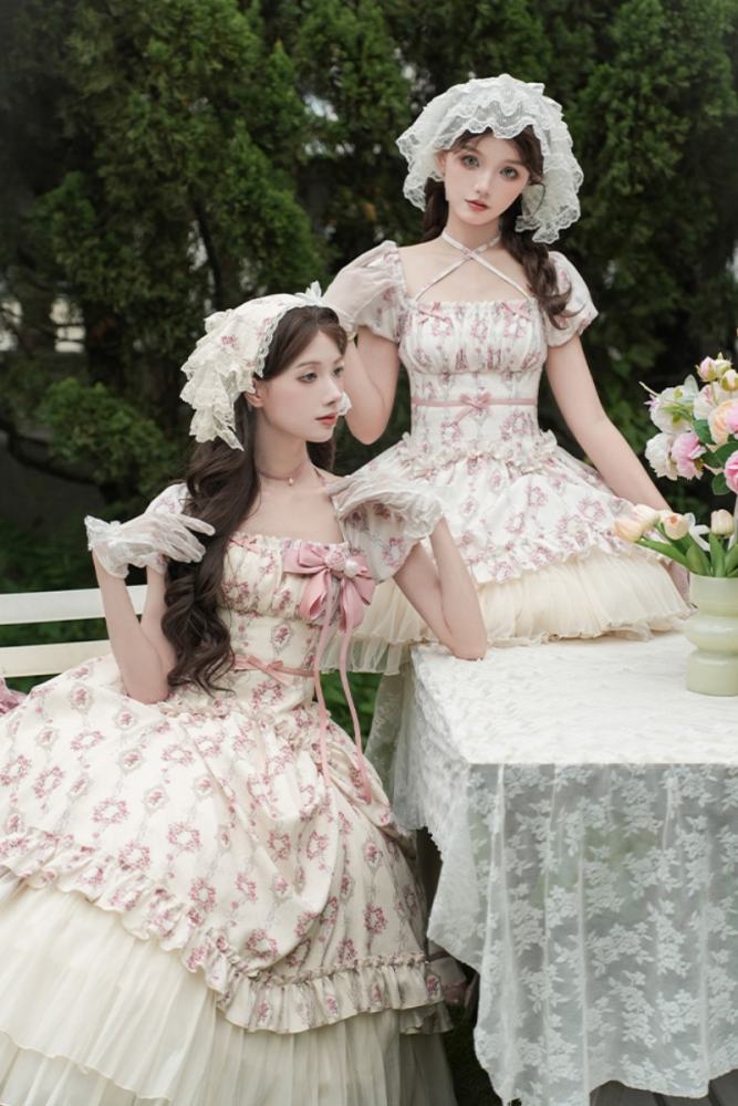 Withpuji Roses after Rain Apricot Printed Dress Lolita Clothes
