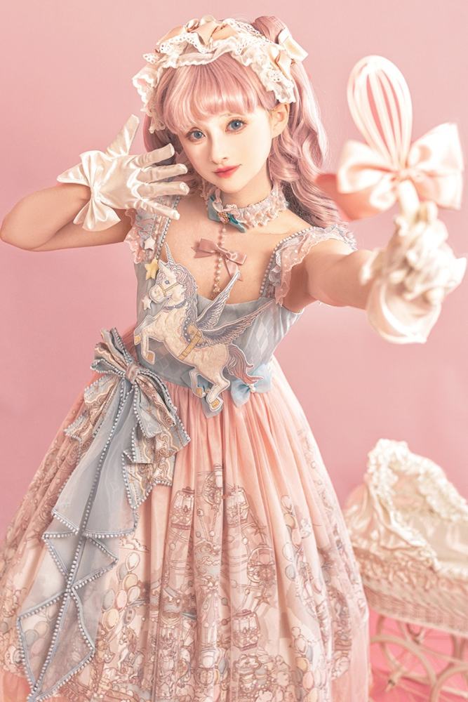 The Amusement Park in the Sky Pink Print Lolita Jumper