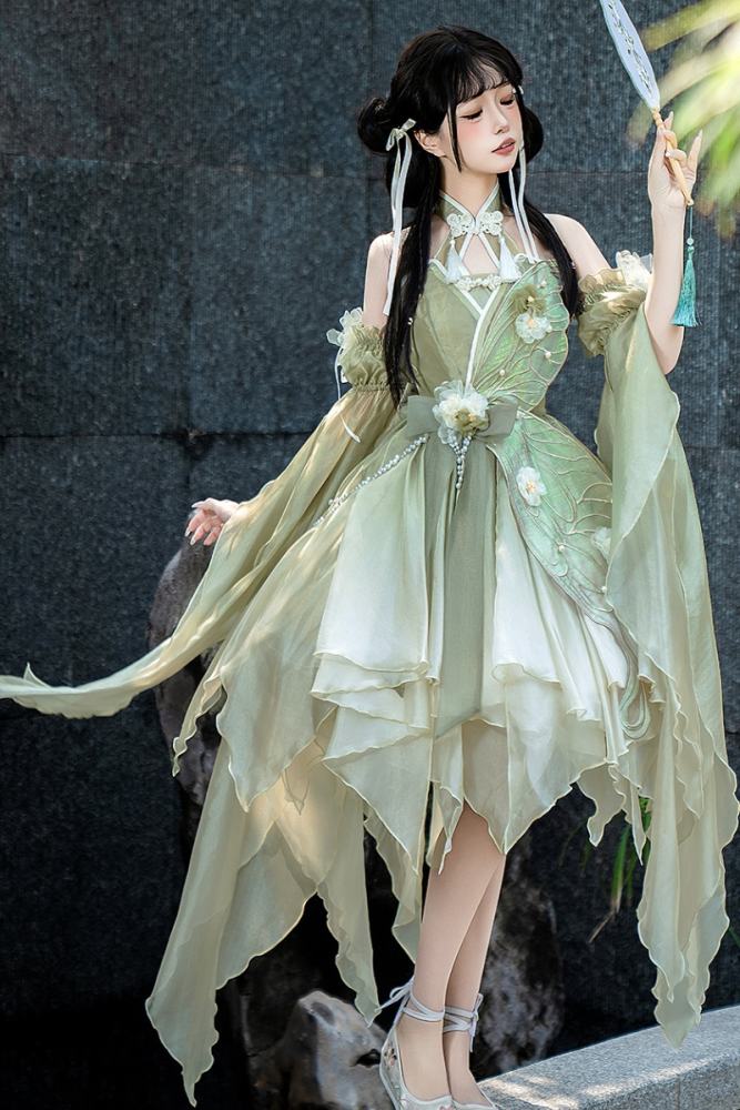 Butterfly Hanfu Style Green Jumper Lolita Set