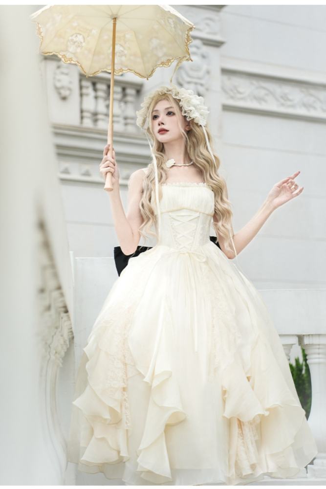 Withpuji Moonlight Lotus Leaf Layers Beige Lolita Clothing