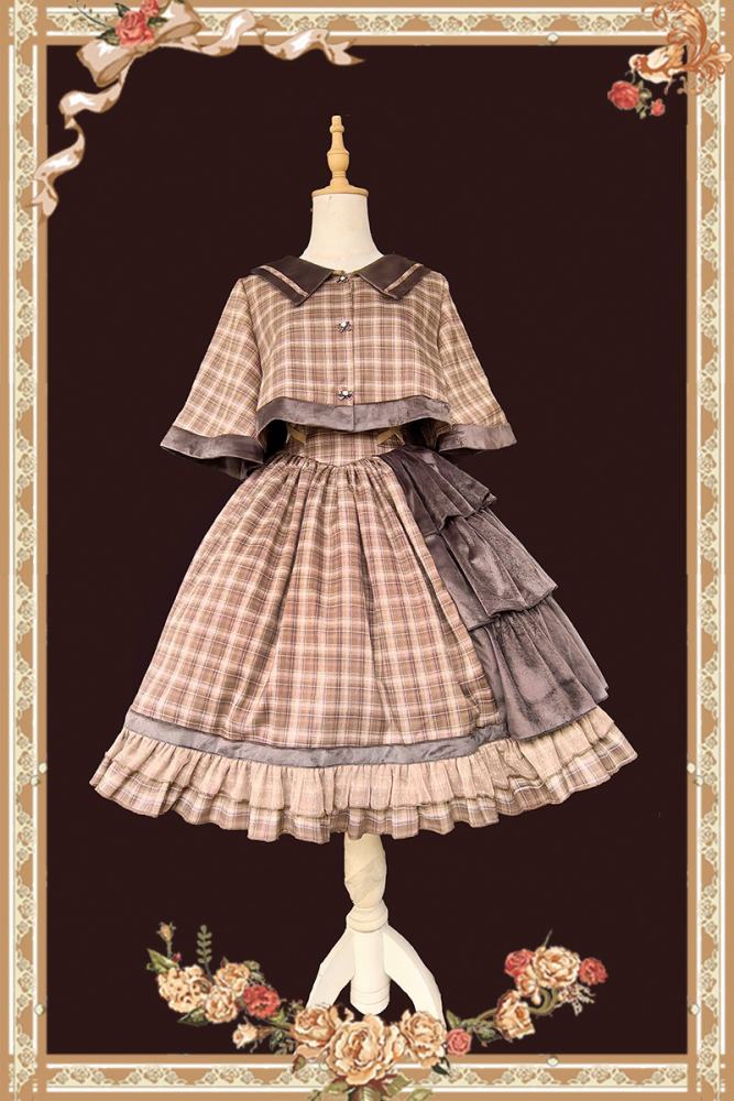 Infanta Morning Tune Brown Plaid High Waist Lolita Jumper Coat