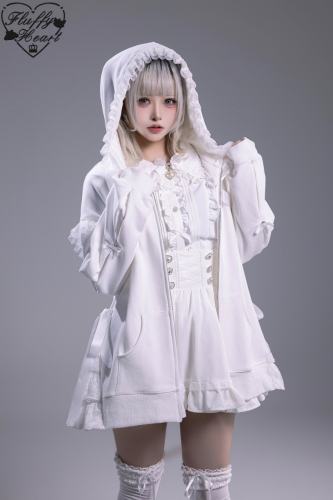 Fluffy Heart ~Night Creature~ Subculture Jirai Kei Black White Hoodie Coat