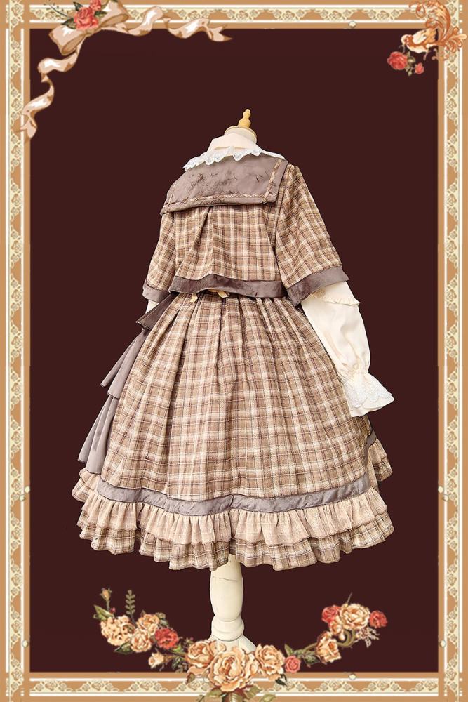 Infanta Morning Tune Brown Plaid High Waist Lolita Jumper Coat