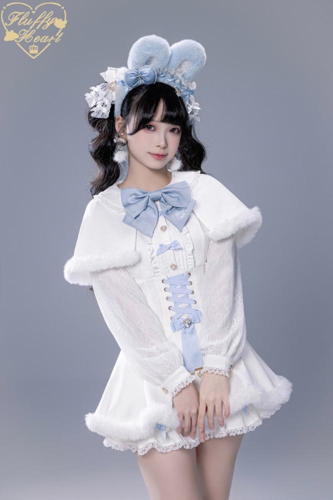 Fluffy Heart X Momo Kawai Jirai Kei Dress Shorts Cape and Brooch