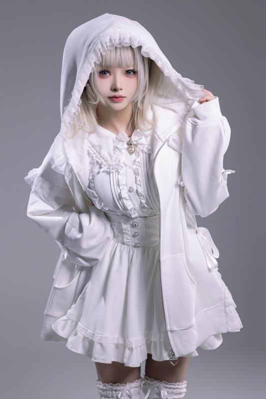 Fluffy Heart ~Night Creature~ Subculture Jirai Kei Black White Hoodie Coat