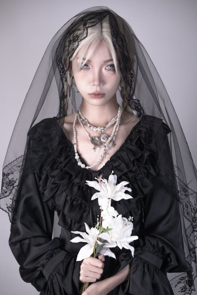 Chilling Bone Gothic Blue Purple lace up Lolita Blouse