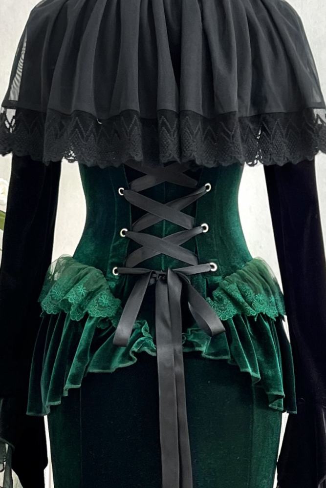 Dark Forest Black Green Gothic Lolita Top Fishtail Skirt