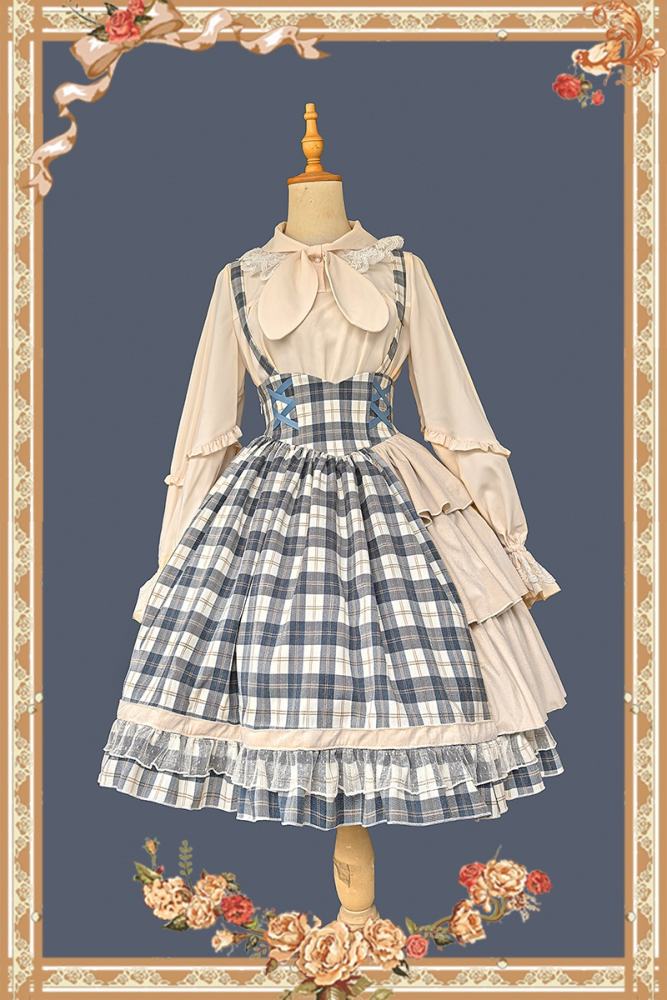 Infanta Morning Tune Brown Plaid High Waist Lolita Jumper Coat