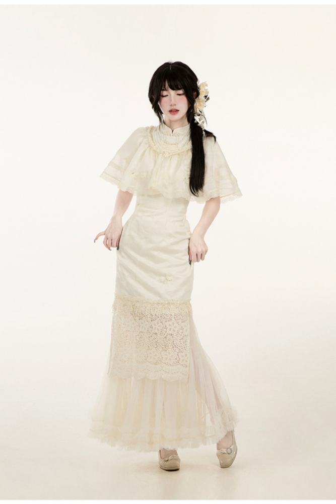 Withpuji Letter and Poetry Qi Lolita Dress Summer Apricot Set Dress