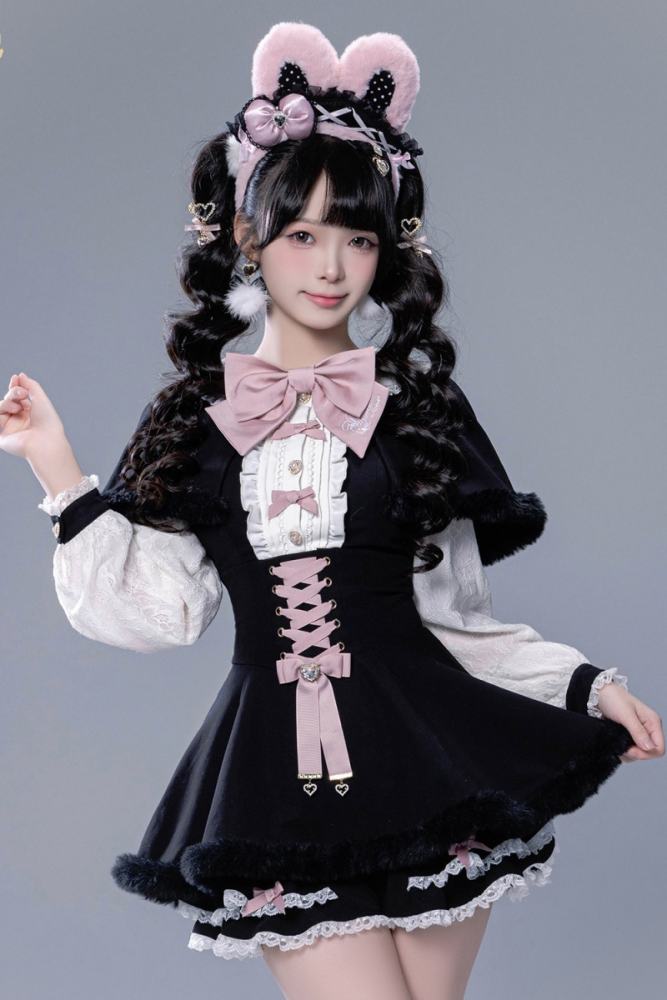 Fluffy Heart X Momo Kawai Jirai Kei Dress Shorts Cape and Brooch