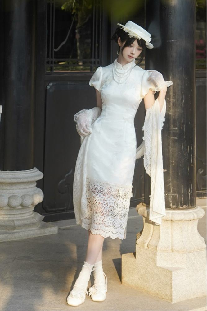 Withpuji Letter and Poetry Qi Lolita Dress Summer Apricot Set Dress