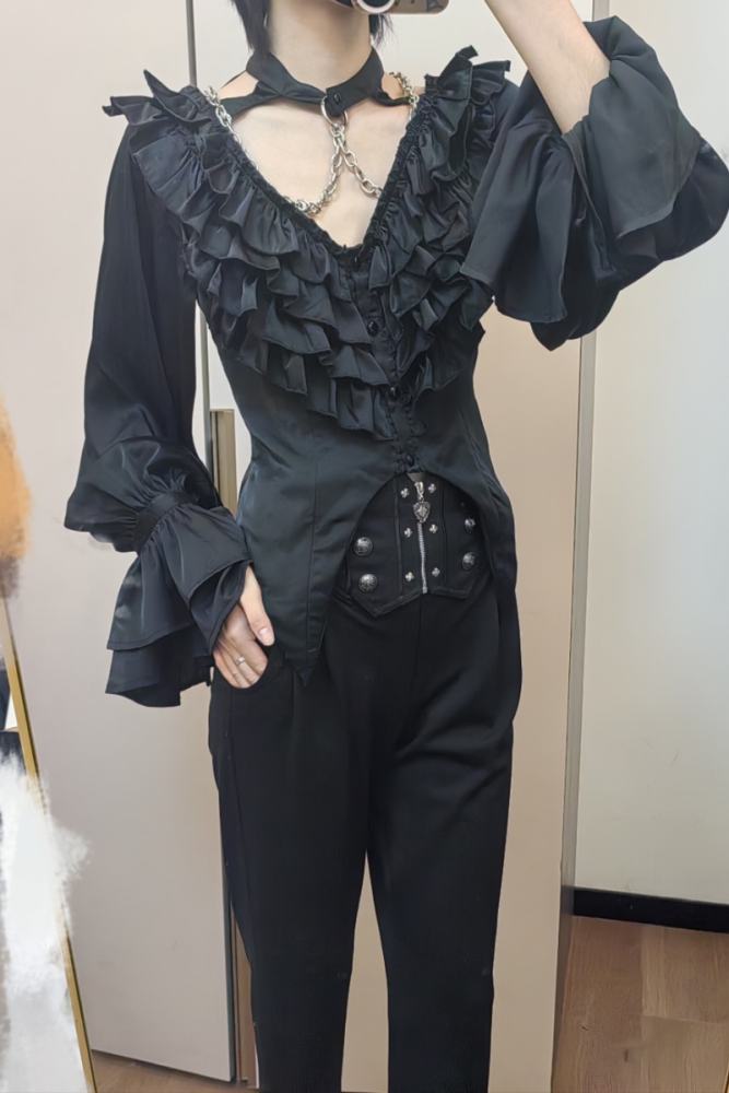 Chilling Bone Gothic Blue Purple lace up Lolita Blouse