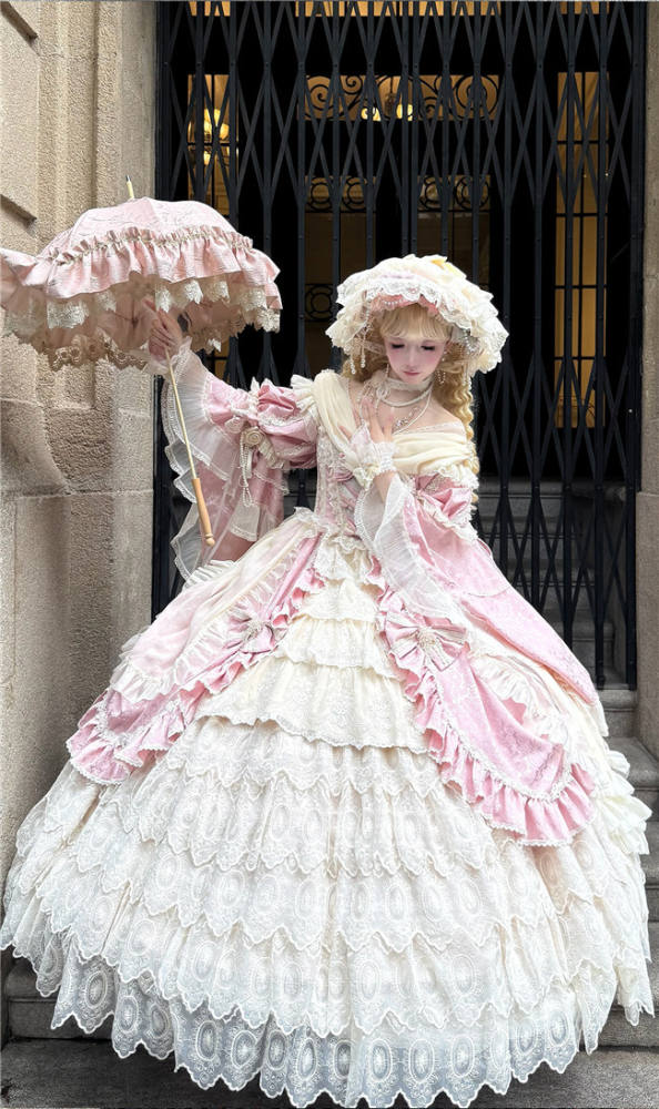 Catherine Heavy Ruffles Pink Hime Lolita Dress and Underskirt