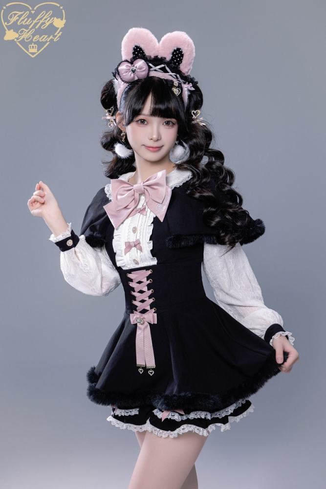 Fluffy Heart X Momo Kawai Jirai Kei Dress Shorts Cape and Brooch