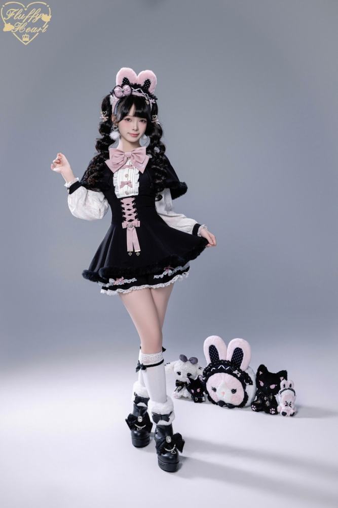 Fluffy Heart X Momo Kawai Jirai Kei Dress Shorts Cape and Brooch