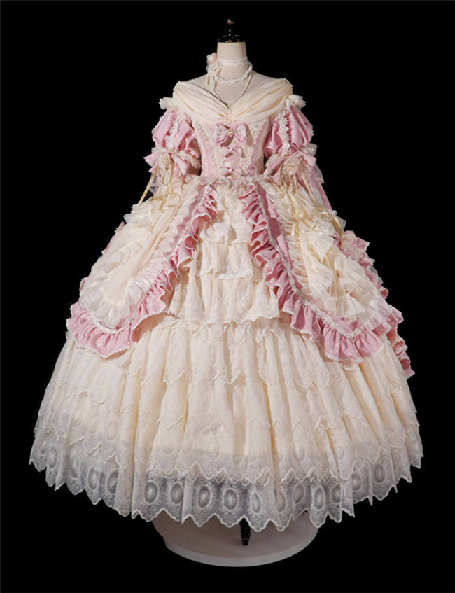 Catherine Heavy Ruffles Pink Hime Lolita Dress and Underskirt
