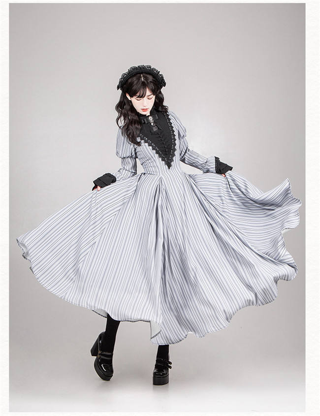Withpuji Stripe Gothic Lolita Dress and Apron