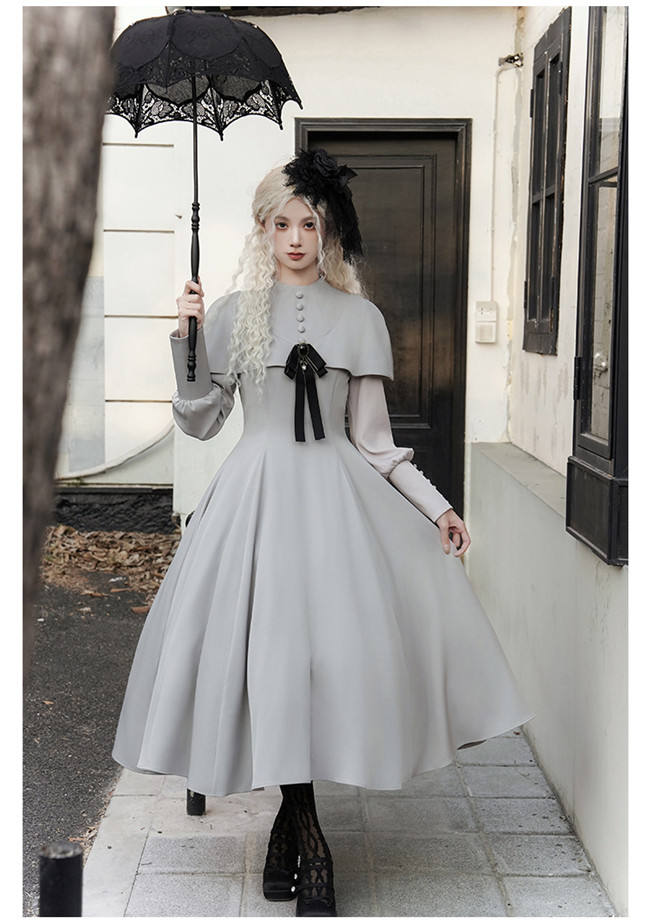 Withpuji Fake Two Pieces Gothic Lolita Dress