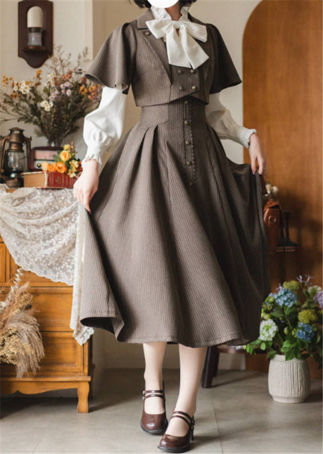 Forest Wardrobe Forest Letterhead Stripe Lolita Skirt, Coat and Blouse