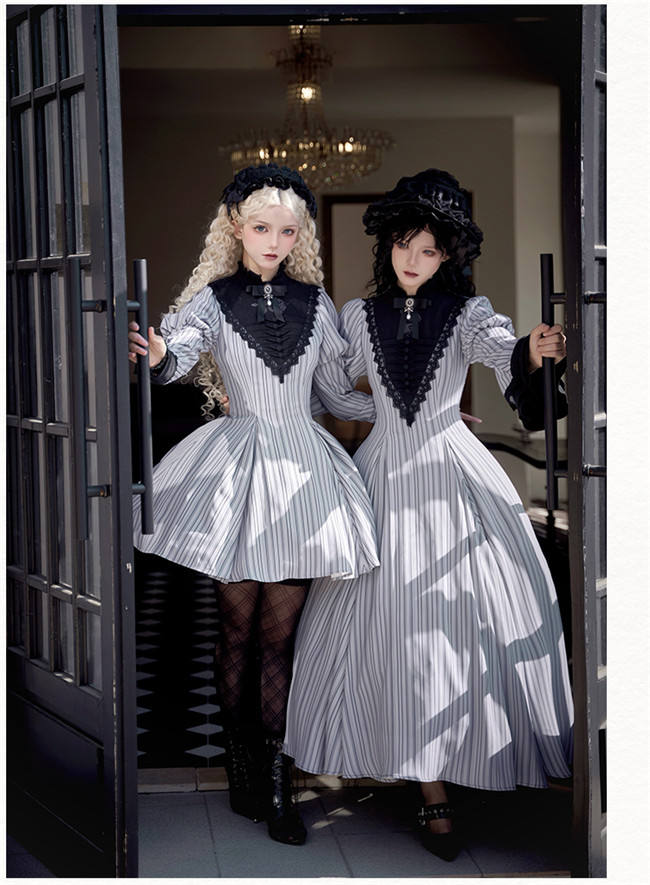 Withpuji Stripe Gothic Lolita Dress and Apron