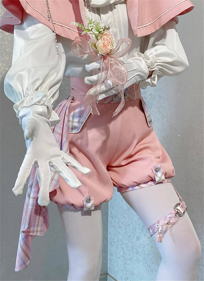 Queen's Game Ouji Lolita Blouse, Cape, Short Pants Pink Yellow Blue