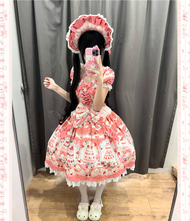 Antique Doll Strawberry Cake Sweet Lolita Dress, Blouse and Accessories