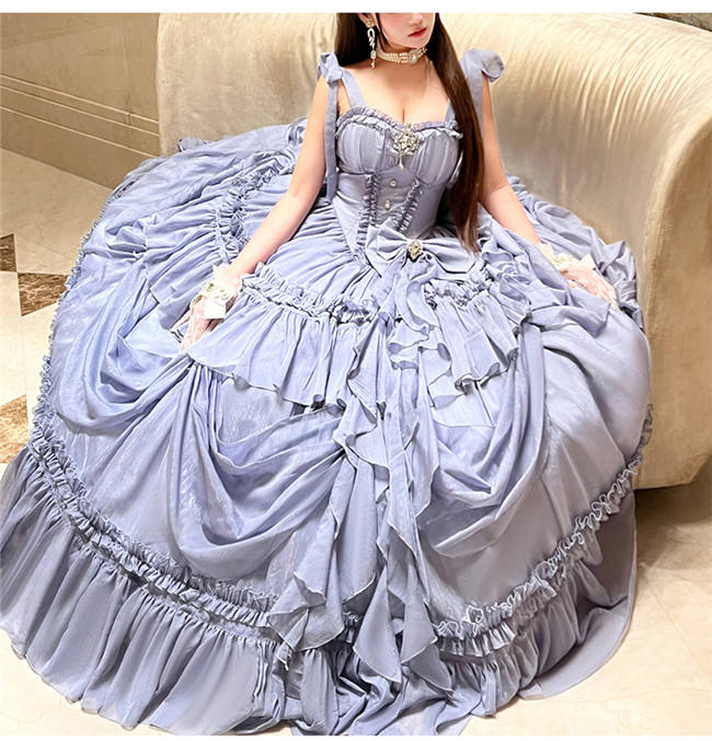 Diamond Honey Moonlight Lover Blue Fluffy Princess Prom Dress