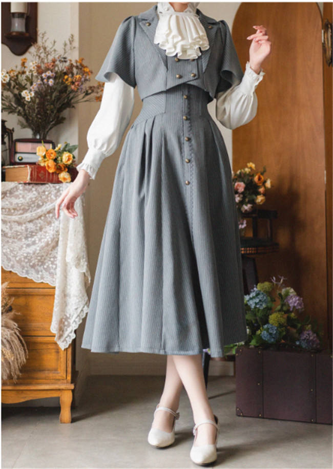 Forest Wardrobe Forest Letterhead Stripe Lolita Skirt, Coat and Blouse