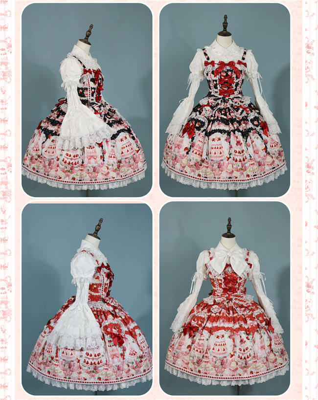 Antique Doll Strawberry Cake Sweet Lolita Dress, Blouse and Accessories