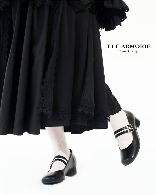 ElfArmorie Monastery Leather Upper Black Heels Shoes