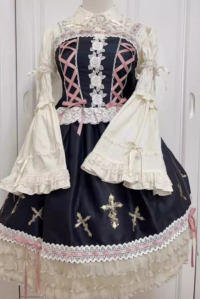 Retro Bow Lace Extended Sleeve