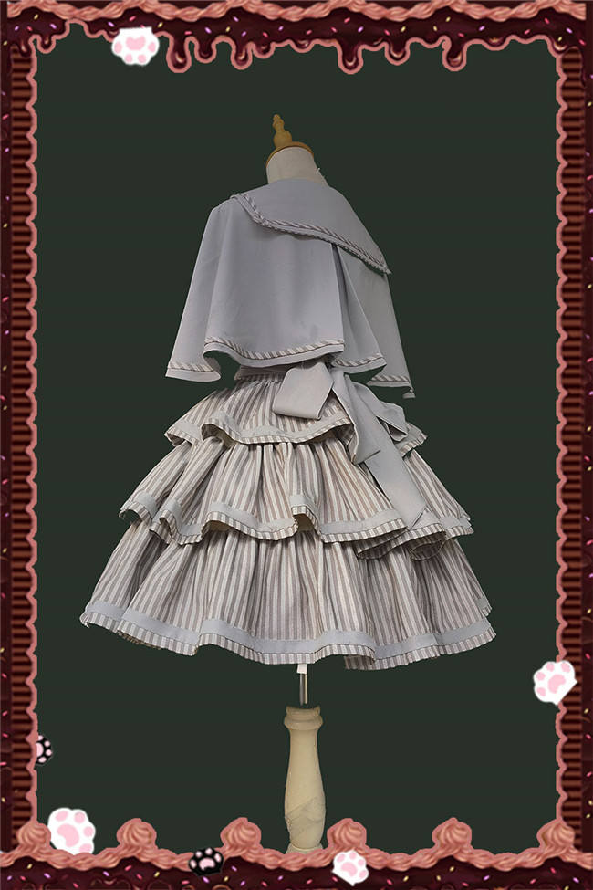 Infanta Stripe Tiered Lolita Jumper Dress, Cape and Blouse
