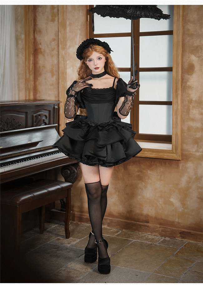Withpuji Cowl Neck Boned Lolita Dress, Train and Accessories