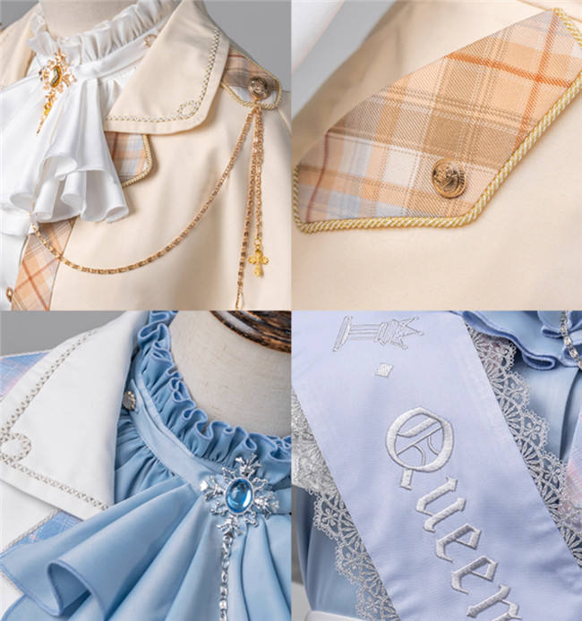 Queen's Game Ouji Lolita Blouse, Cape, Short Pants Pink Yellow Blue