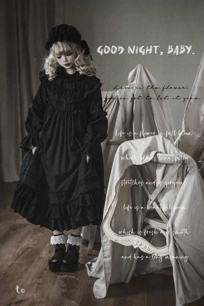 Good Night Kuro Shiro Lolita Style Sleepwear Pajama Dress